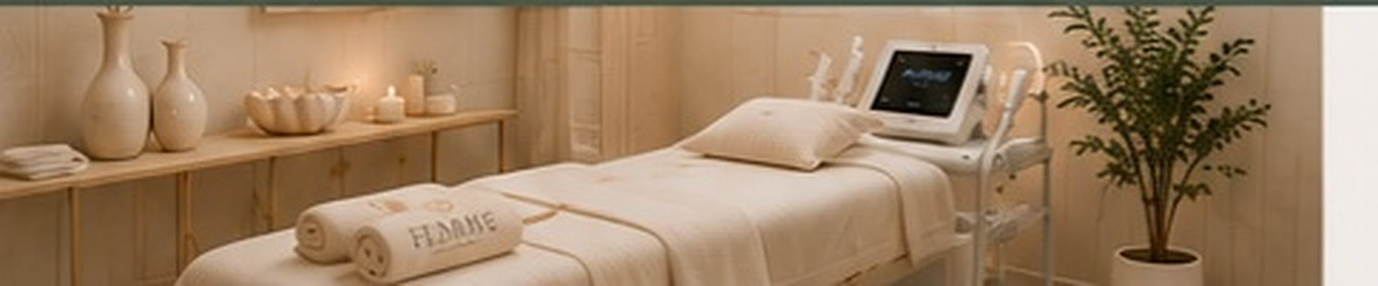Behandelbed en apparatuur in de behandelkamer van Femme Holistic