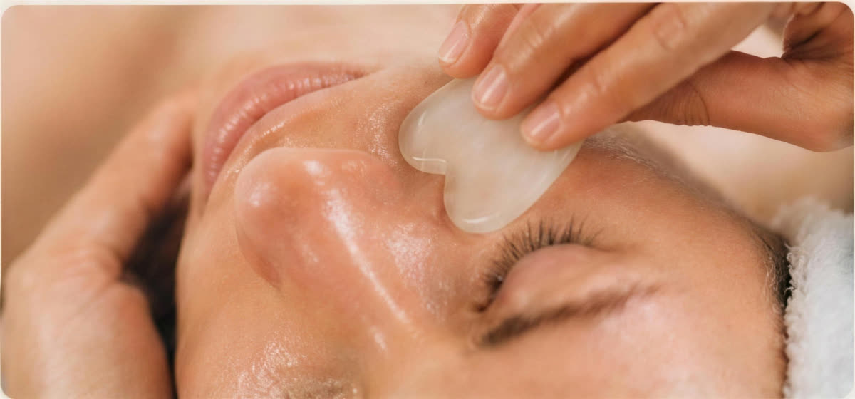 Glow & Renew gezichtsbehandeling met een gua sha-steen bij Femme Holistic