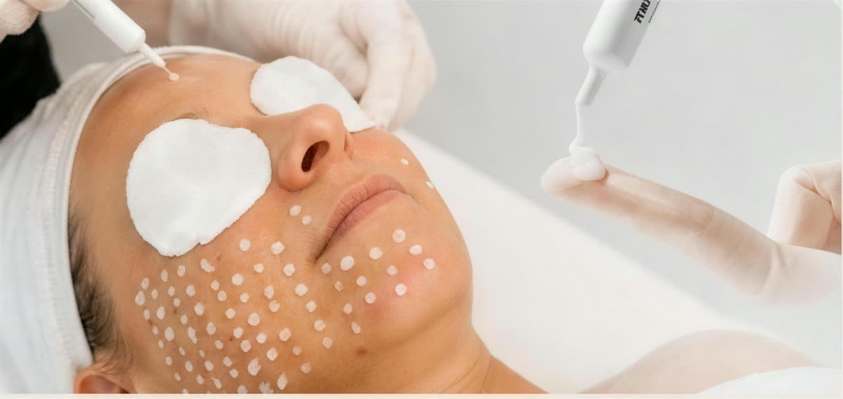 Skin Restore-microneedling bij een cliënt met witte oogpads